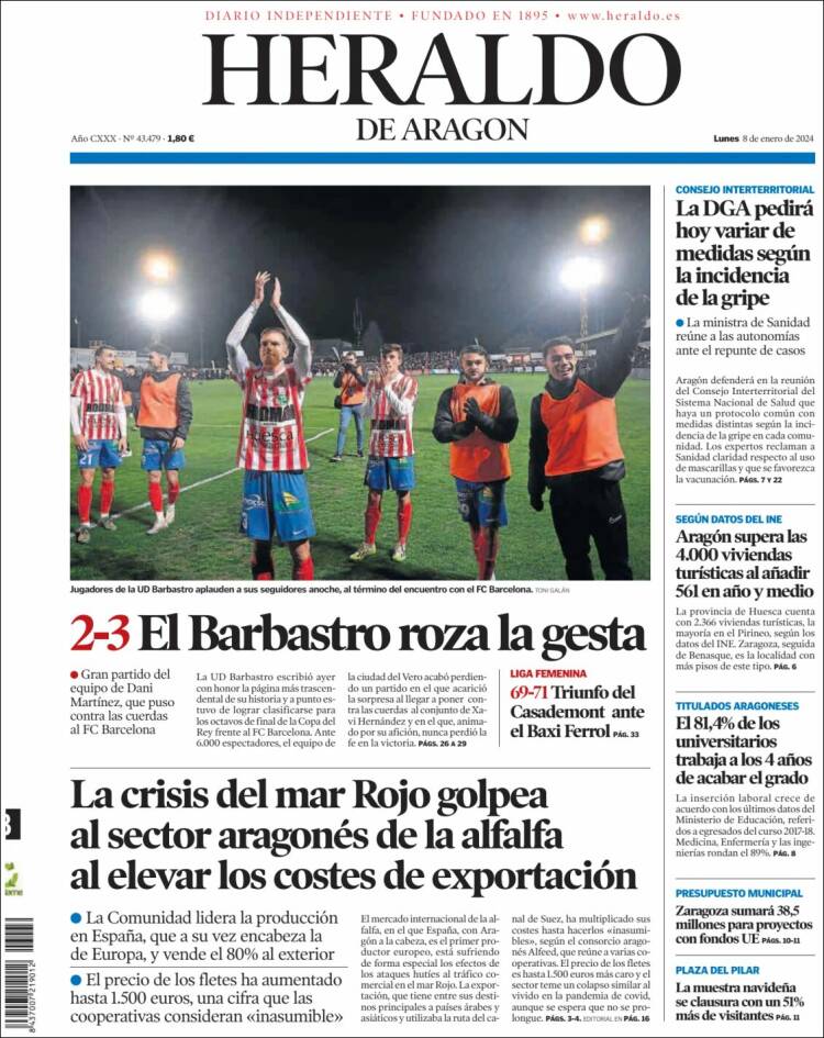 Portada de Heraldo de Aragón (España)