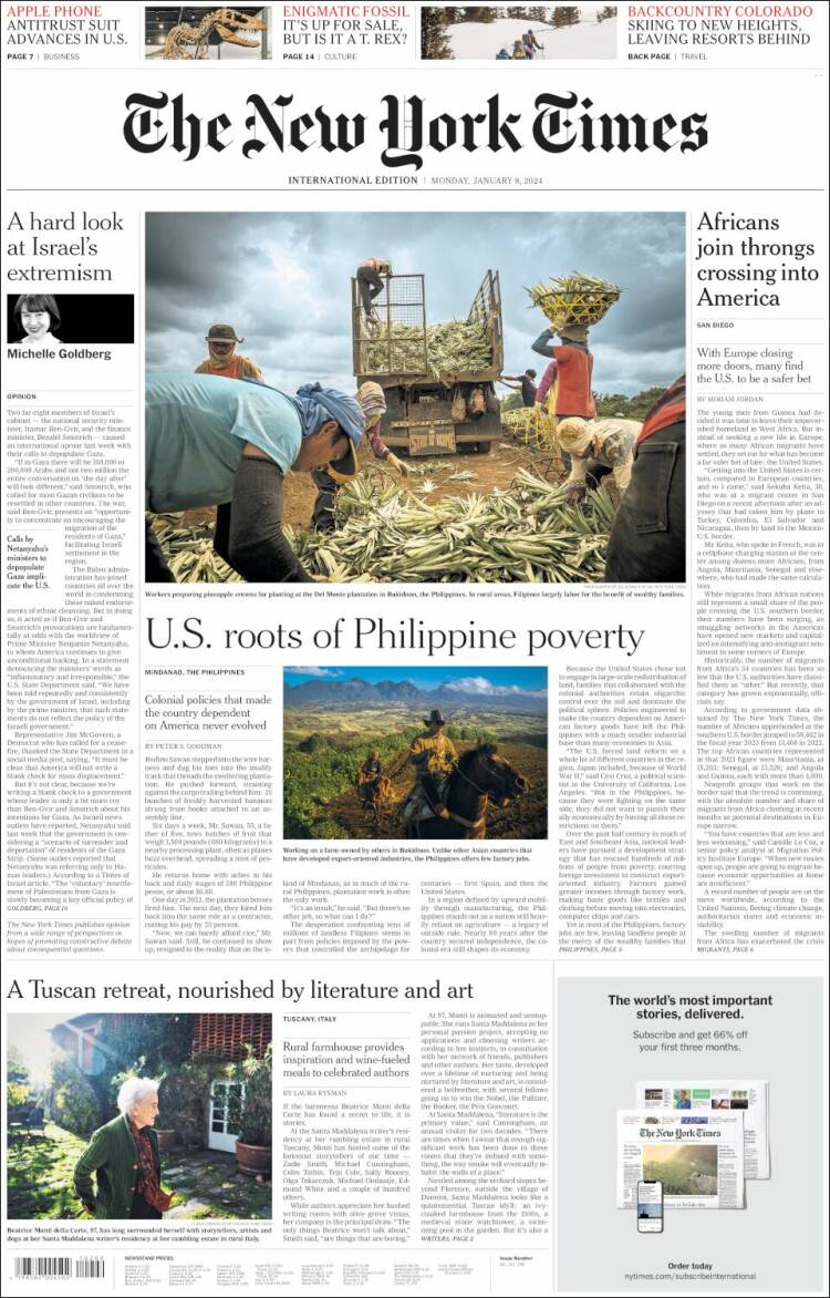 Portada de International New York Times (Europa)