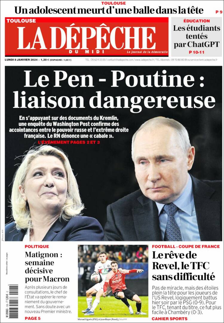 Portada de La Dépêche du Midi (Francia)