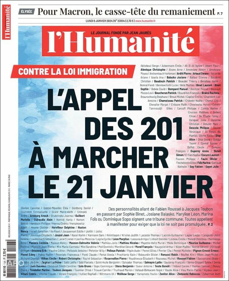 Portada de l'Humanite (Francia)