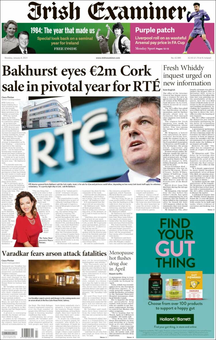 Portada de Irish Examiner (Irlanda)