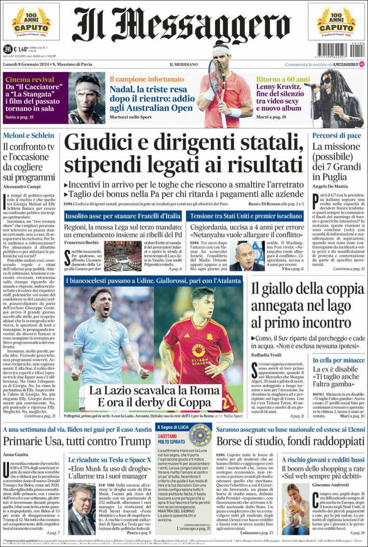 Portada de Il Messaggero (Italia)