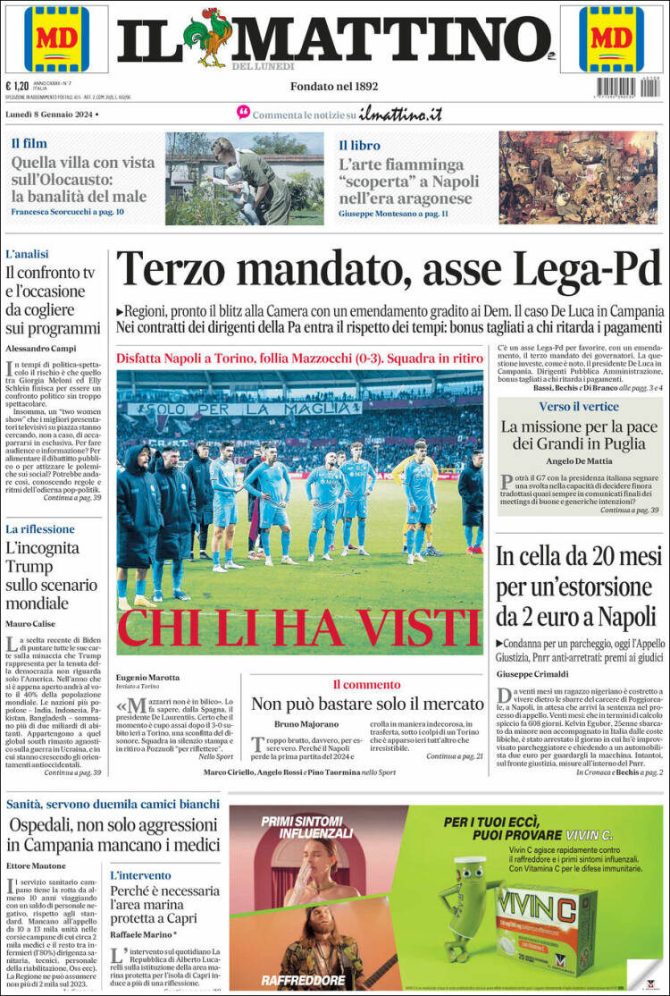 Portada de Il Mattino (Italia)