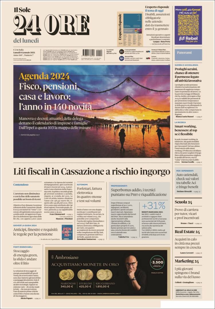Portada de Il Sole 24 ORE (Italia)