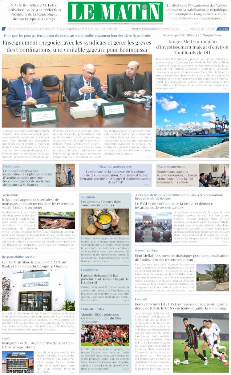 Portada de Le Matin (Marruecos)