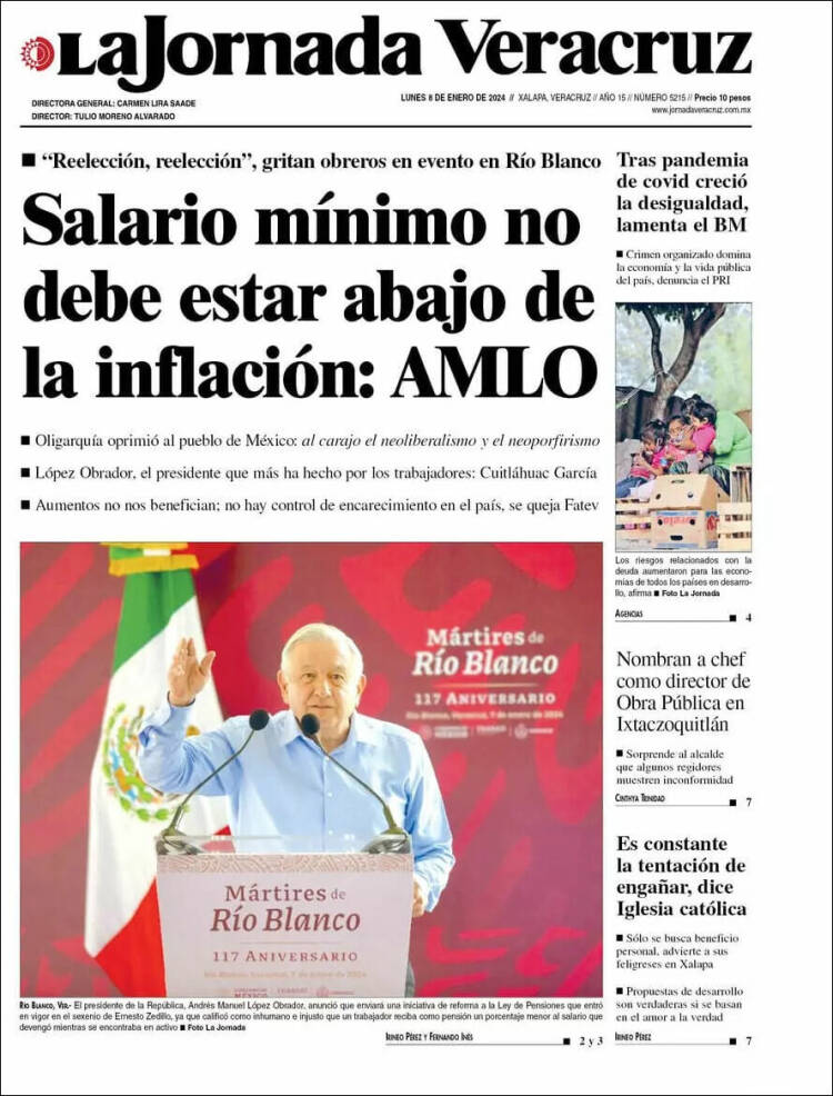 Portada de La Jornada Veracruz (México)