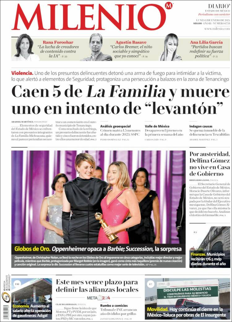 Portada de Milenio - Estado de México (México)
