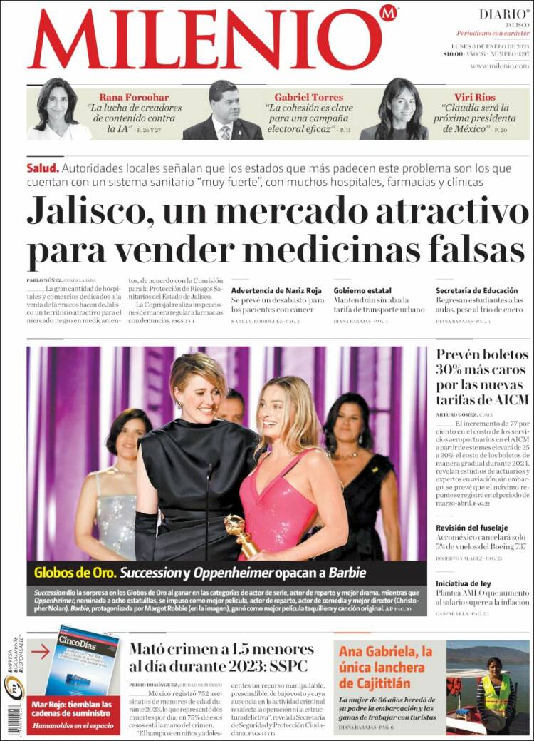 Portada de Milenio - Jalisco (México)