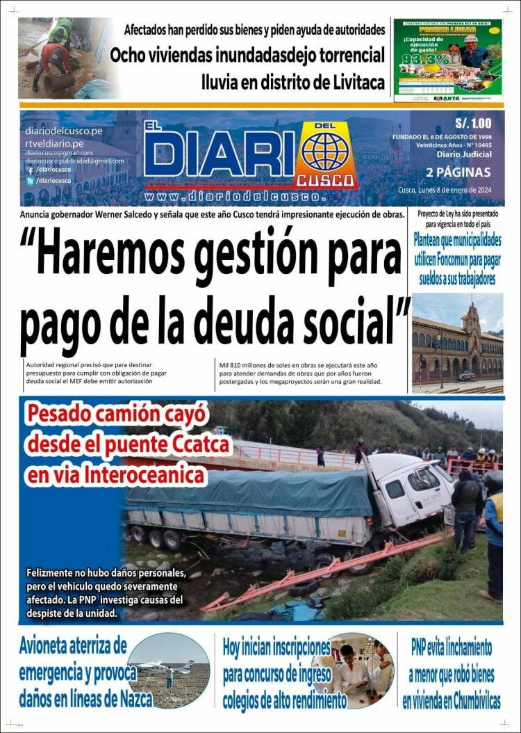 Portada de El Diario del Cusco (Per&uacute;)