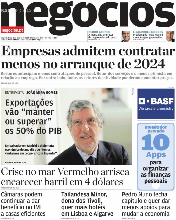 Portada de Jornal de Negócios (Portugal)