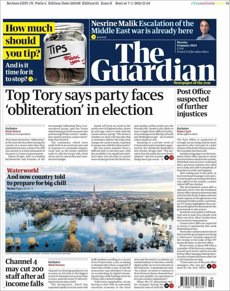 Portada de The Guardian (Reino Unido)