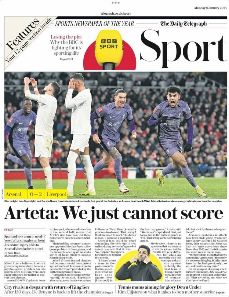 Portada de Telegraph Sport (Reino Unido)