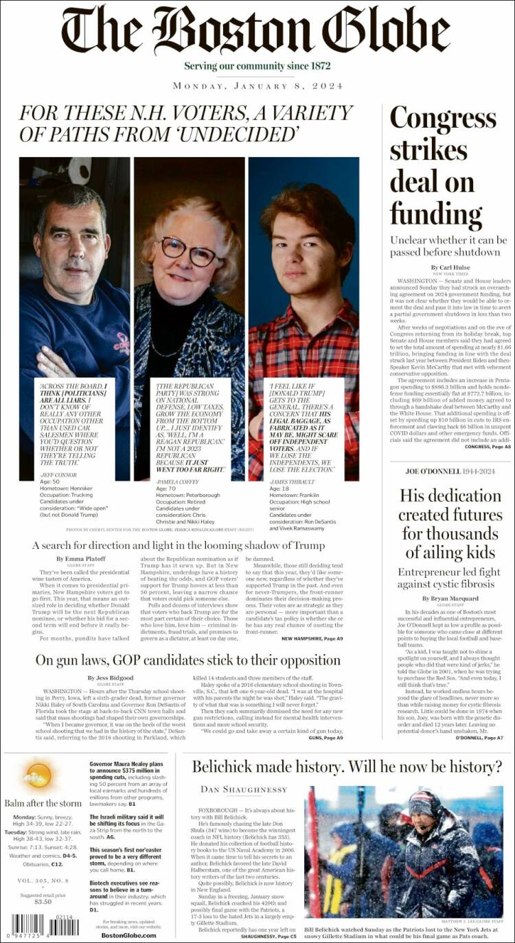 Portada de Boston Globe (USA)