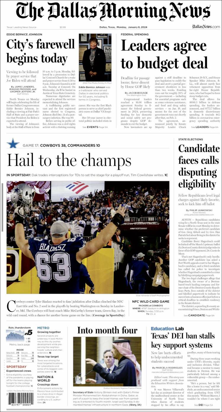 Portada de Dallas Morning News (USA)