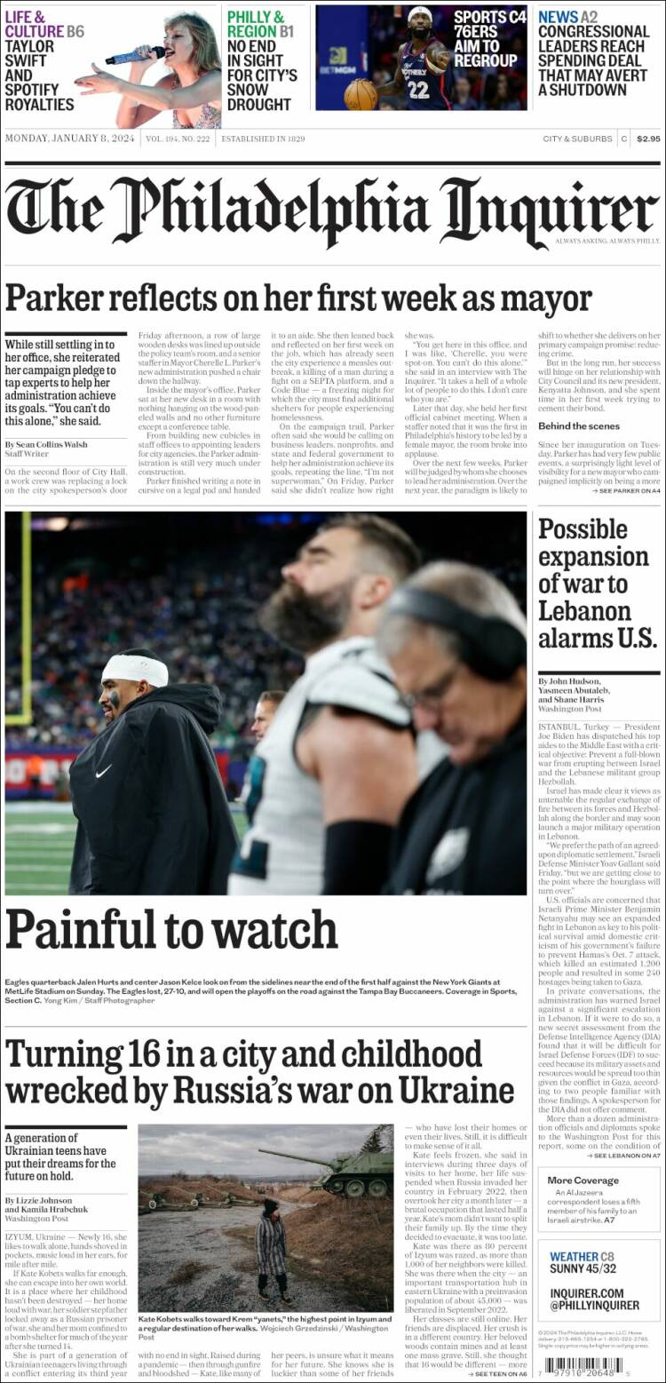 Portada de Philadelphia Inquirer (USA)