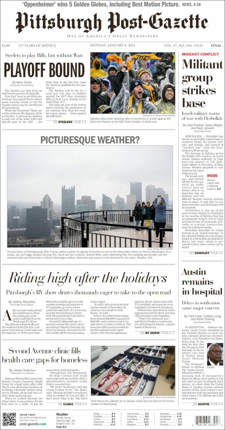 Portada de Pittsburgh Post-Gazette (USA)