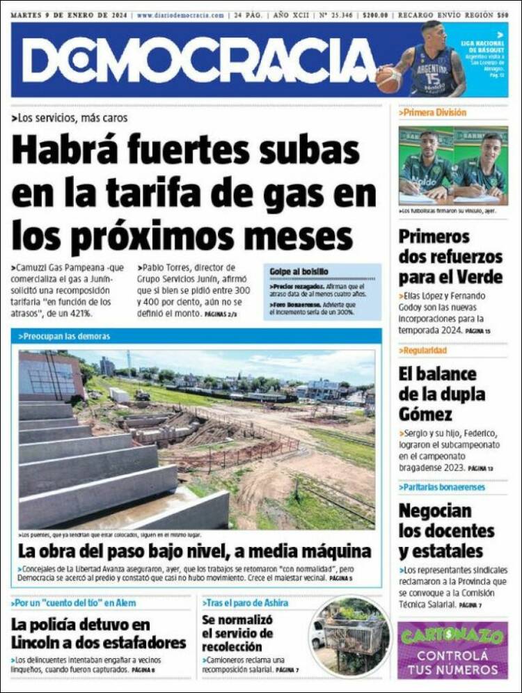 Portada de Diario Democracia (Argentina)