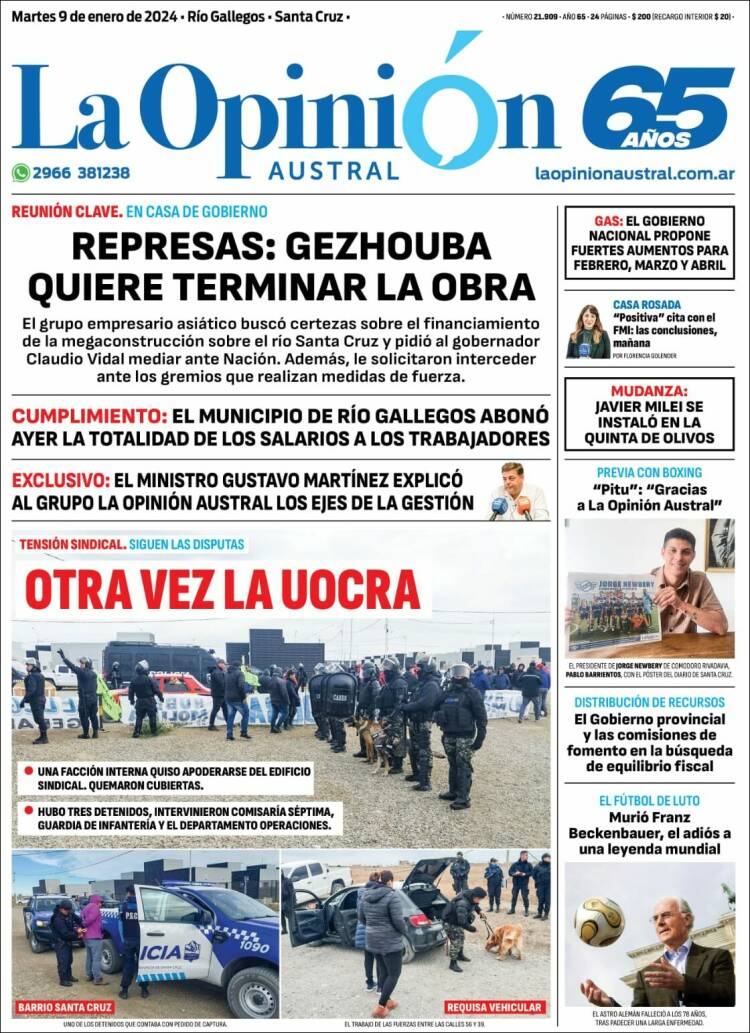 Portada de La Opinión Austral (Argentina)