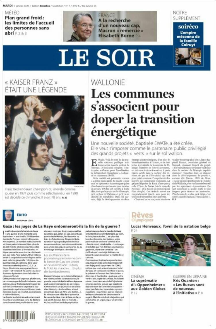 Portada de Le Soir (B&eacute;lgica)