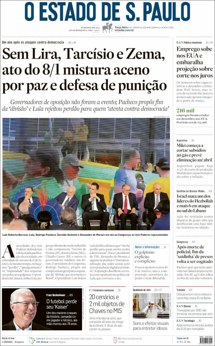 Portada de O Estado de São Paulo (Brasil)