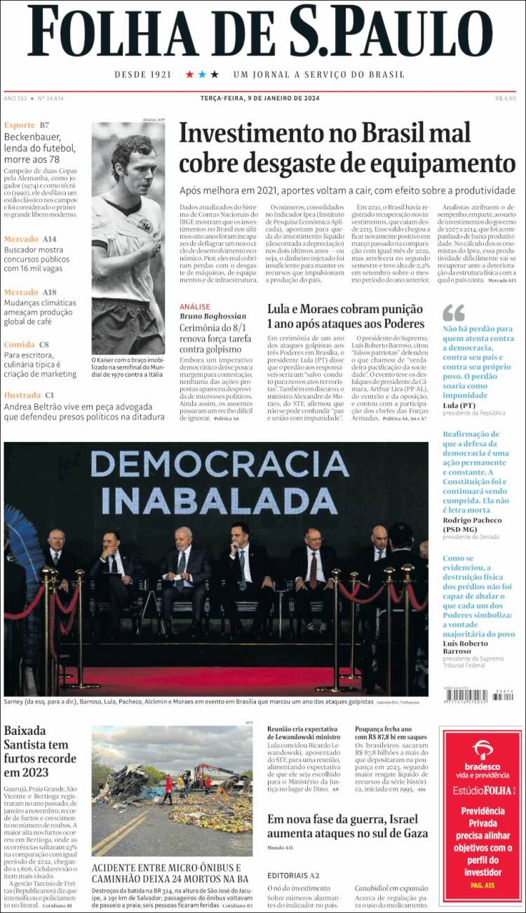 Portada de Folha de São Paulo (Brasil)