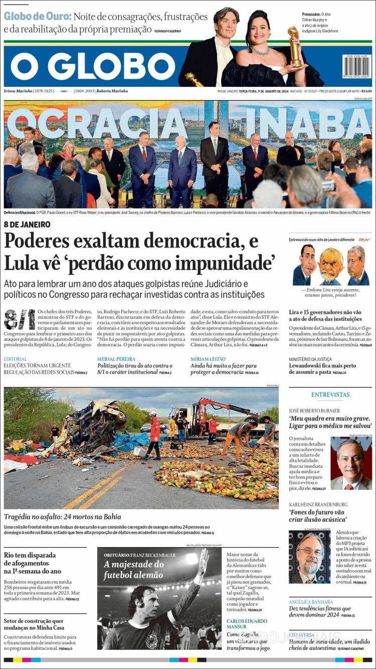 Portada de O Globo (Brasil)