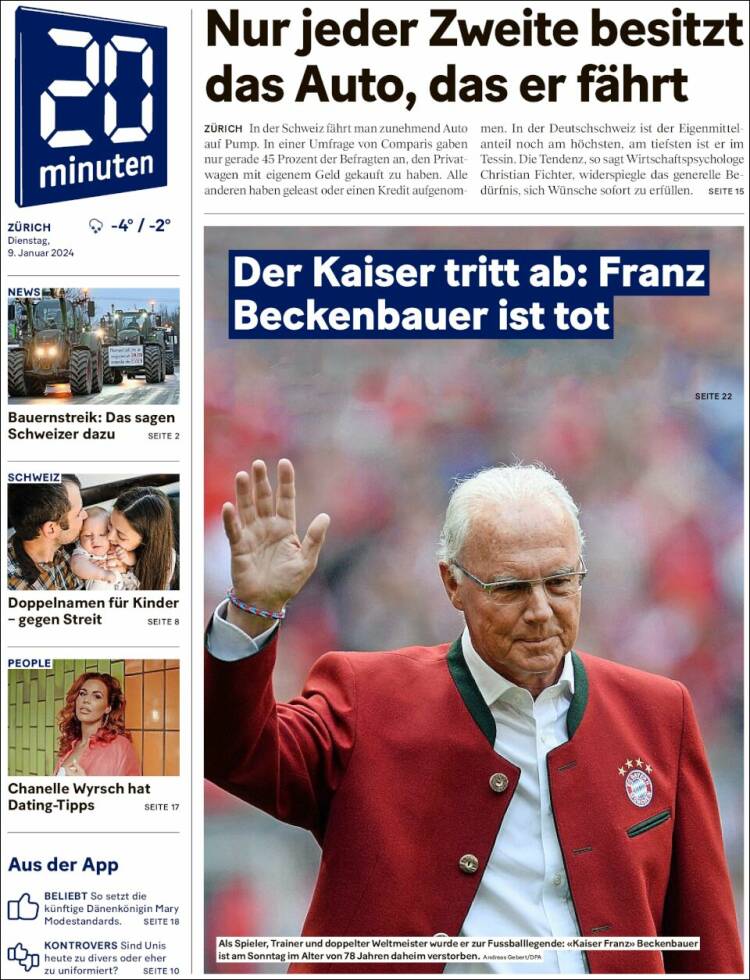 Portada de 20Minuten - Zürich (Suiza)