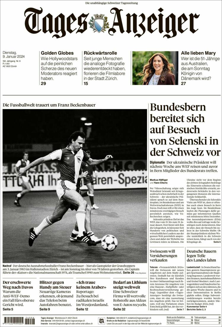 Portada de Tages-Anzeiger (Suiza)
