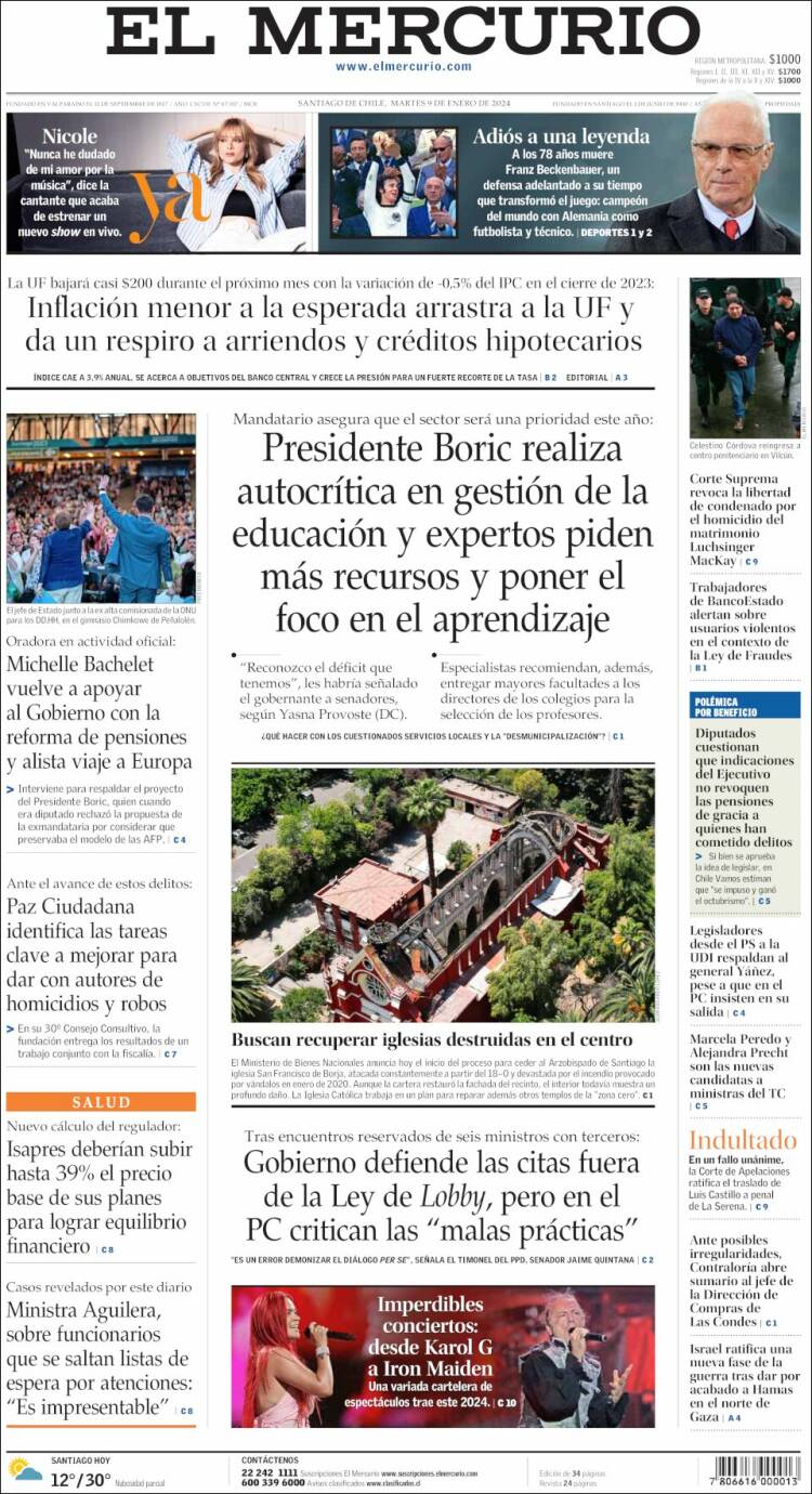 Portada de El Mercurio (Chile)
