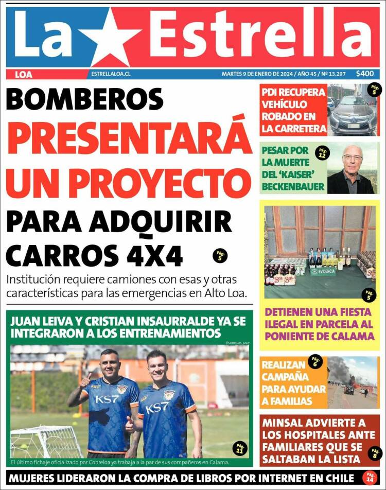 Portada de La Estrella de Loa (Chile)