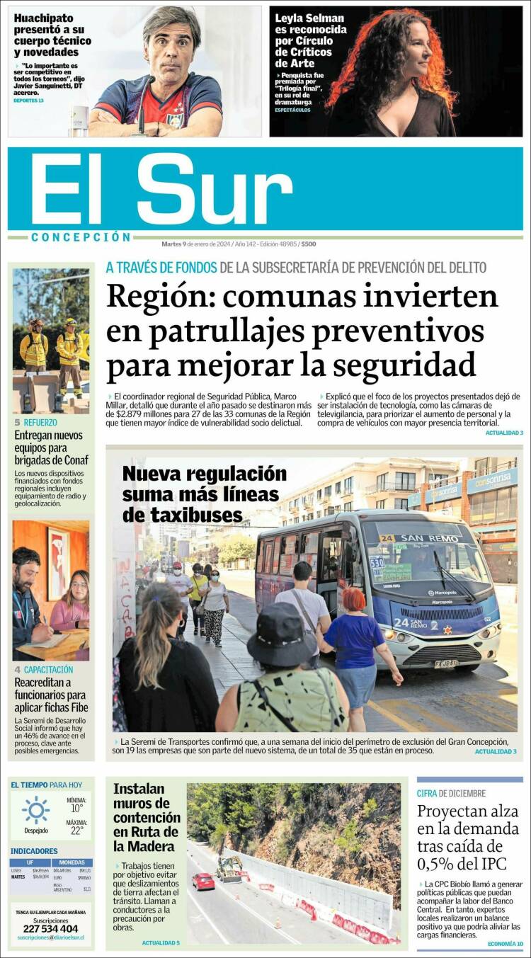 Portada de El Sur (Chile)