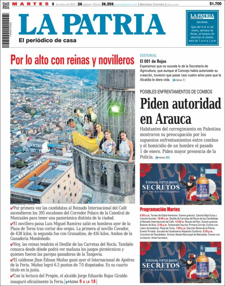 Portada de La Patria (Colombia)
