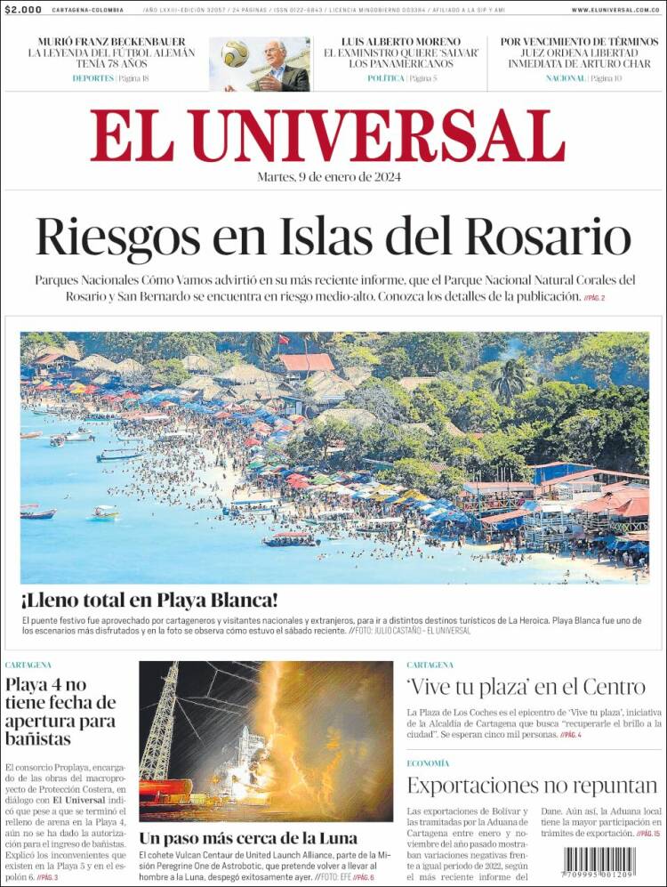 Portada de El Universal (Colombia)