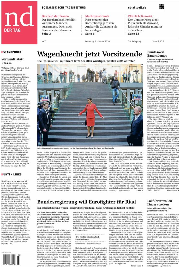 Portada de Neues Deutschland (Alemania)