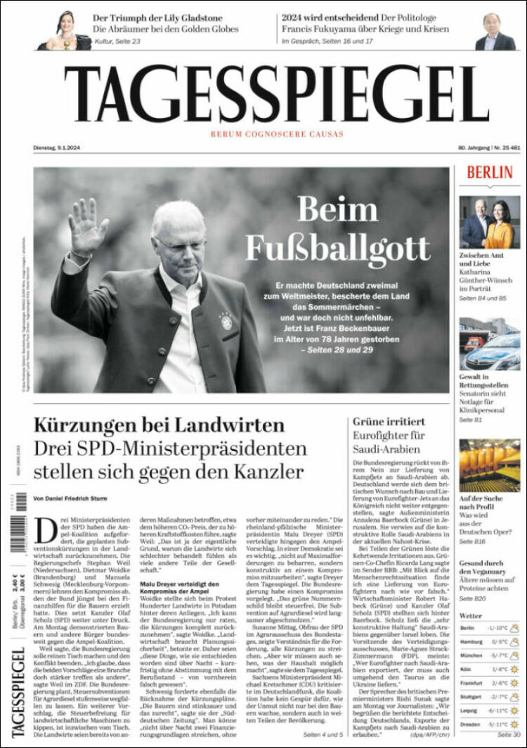 Portada de Der Tagesspiegel (Alemania)