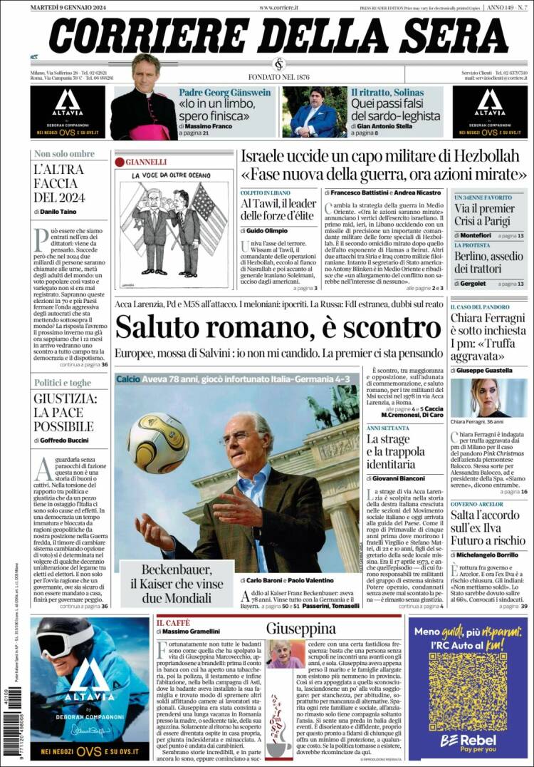 Portada de Corriere della Sera (Italia)