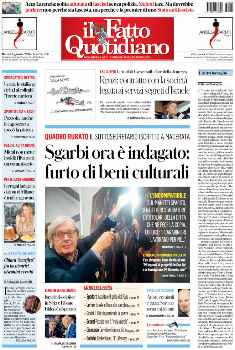 Portada de Il Fatto Quotidiano (Italia)