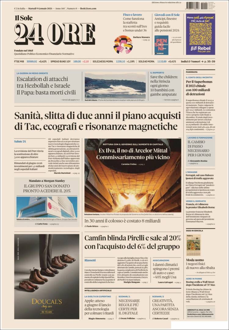 Portada de Il Sole 24 ORE (Italia)