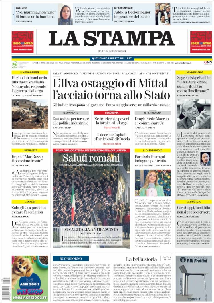 Portada de La Stampa (Italia)
