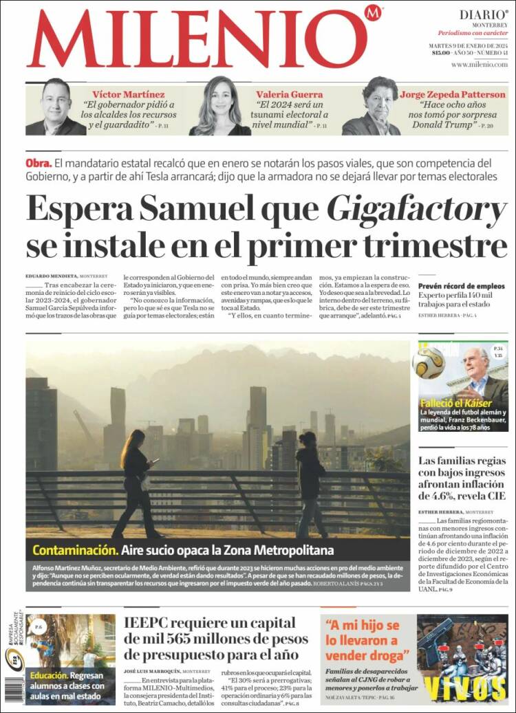 Portada de Milenio de Monterrey (México)