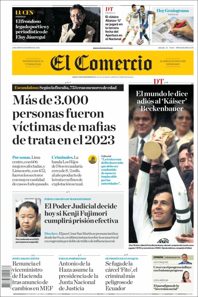 Portada de El Comercio (Per&uacute;)