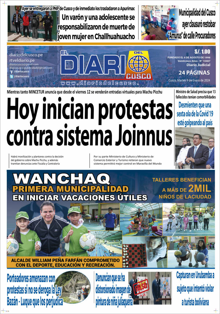 Portada de El Diario del Cusco (Per&uacute;)