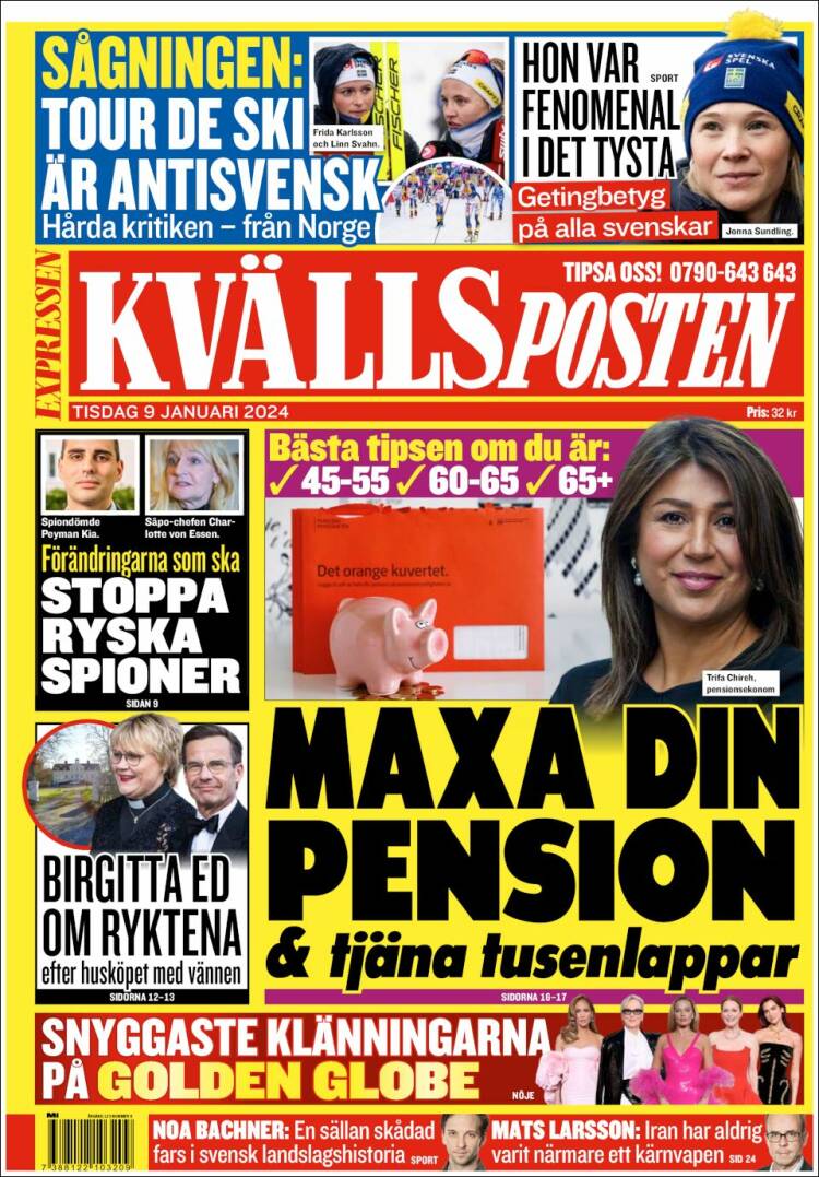 Portada de Kvällsposten (Suecia)