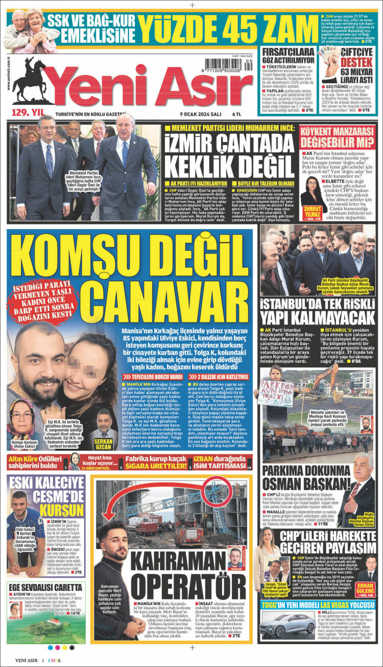 Portada de Yeni Asır (Turqu&iacute;a)
