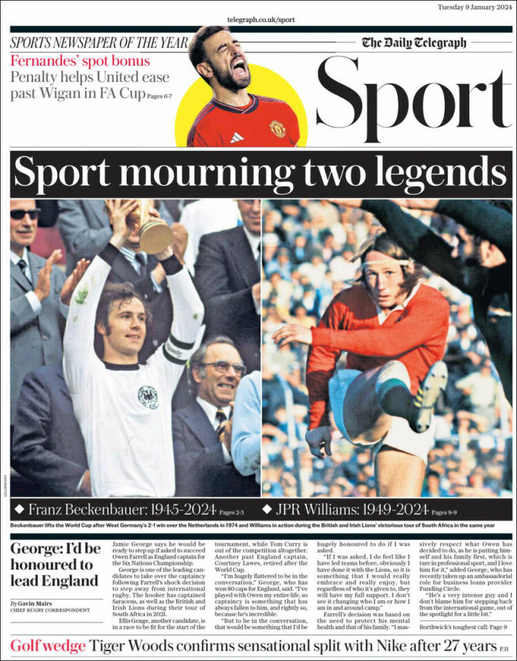 Portada de Telegraph Sport (Reino Unido)