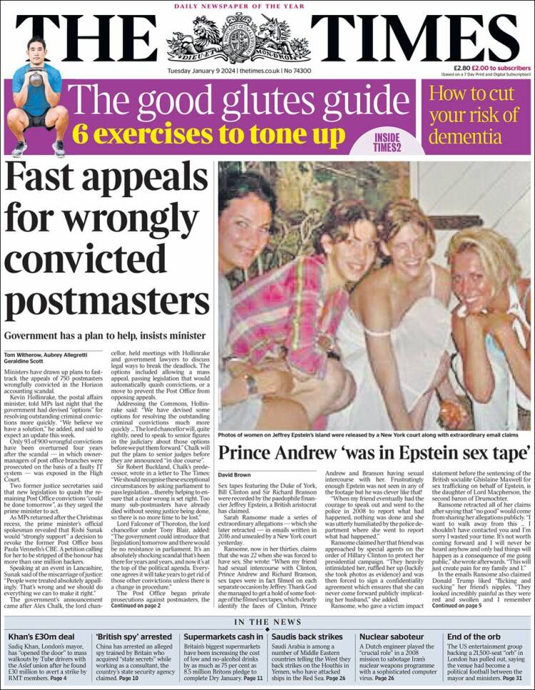 Portada de The Times (Reino Unido)