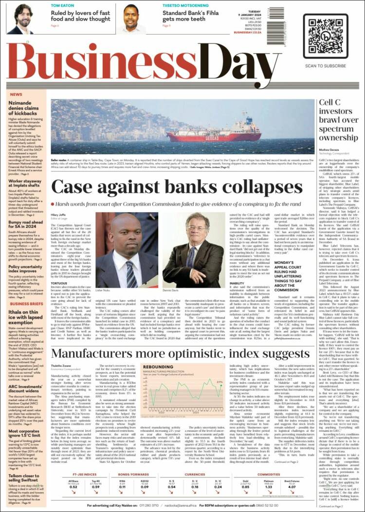 Portada de Business Day (Sud&aacute;frica)