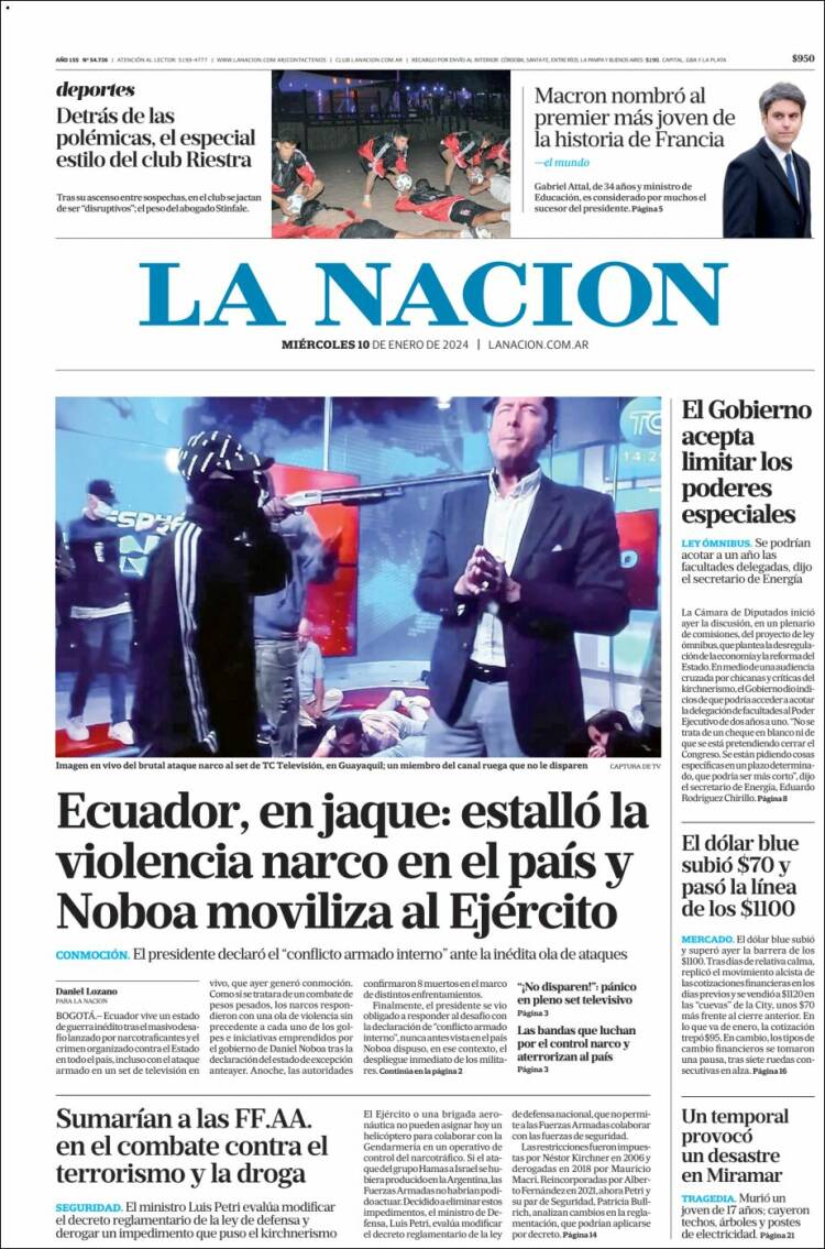 Portada de La Nación (Argentina)