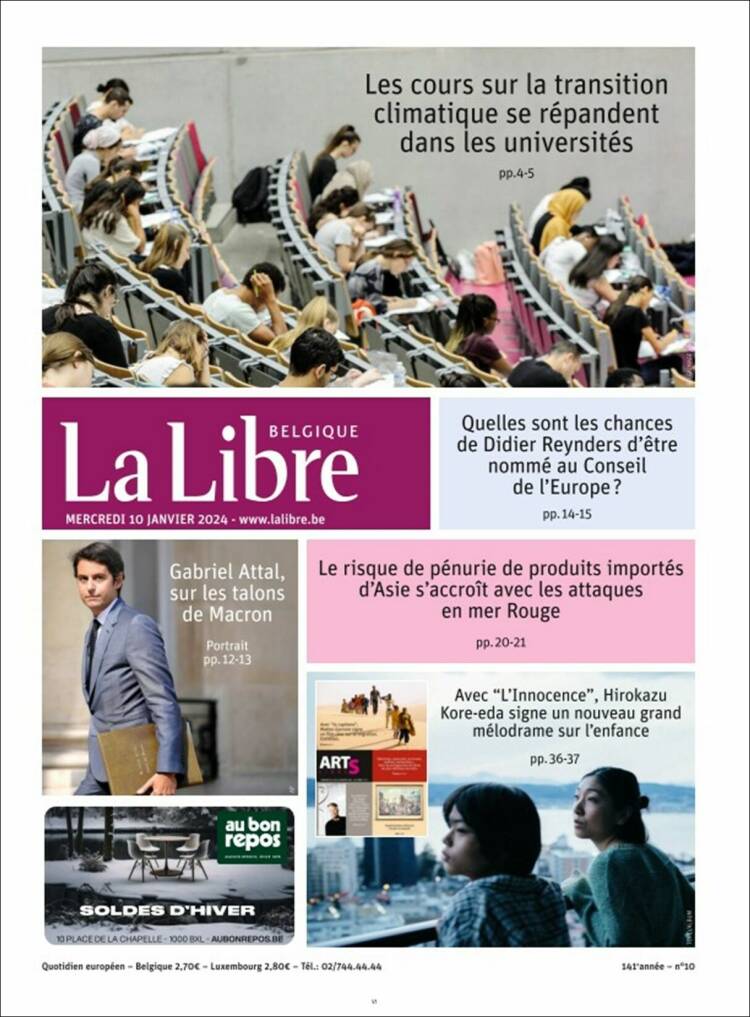 Portada de La Libre.be (B&eacute;lgica)