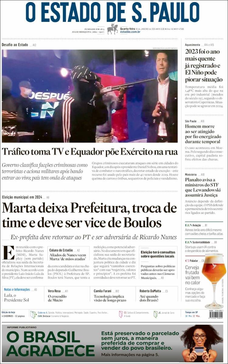 Portada de O Estado de São Paulo (Brasil)